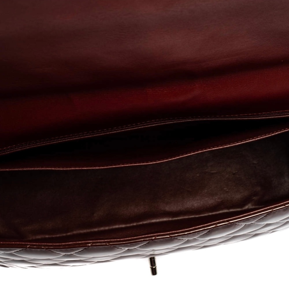 Chanel Burgundy Quilted Patent Leather Maxi Classic Single Flap Bag - Picture 15 of 16